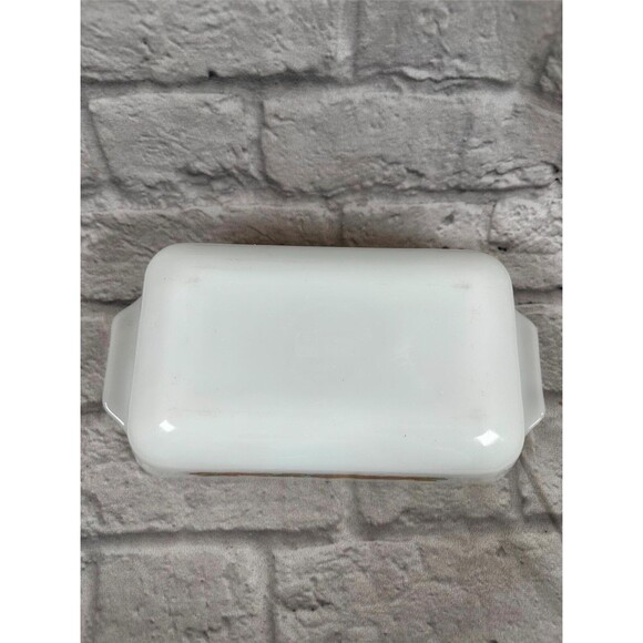 Vtg Thanksgiving Anchor Hocking 1Qt 5x9 Baking Dish Milk Glass Fruit Pattern 441 - Picture 6 of 7